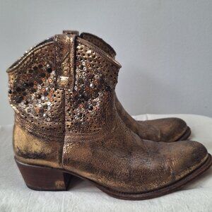 FRYE Deborah Studded Womens Size 10 Gold Leather Zipper Ankle Boots